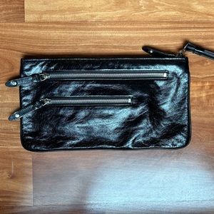 Genuine leather Hobo dual zipper clutch